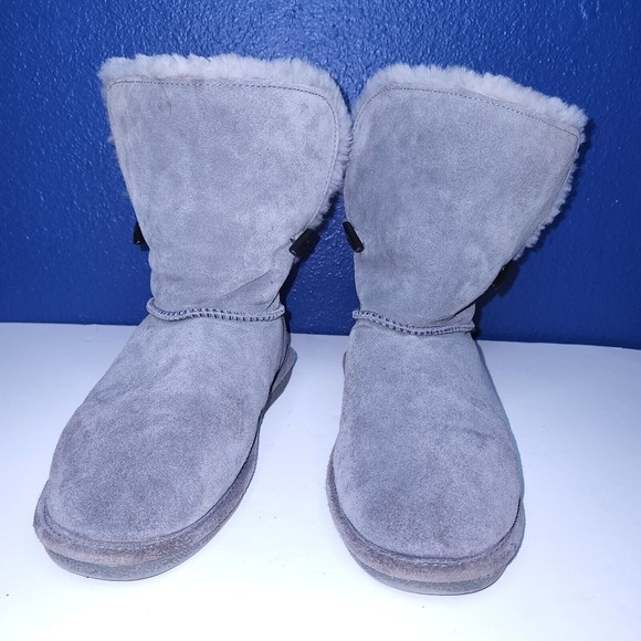 BearPaw Shoes Bear Paw Boots Womens Suede Sheepskin Wool Lined Winter Size Gray Poshmark